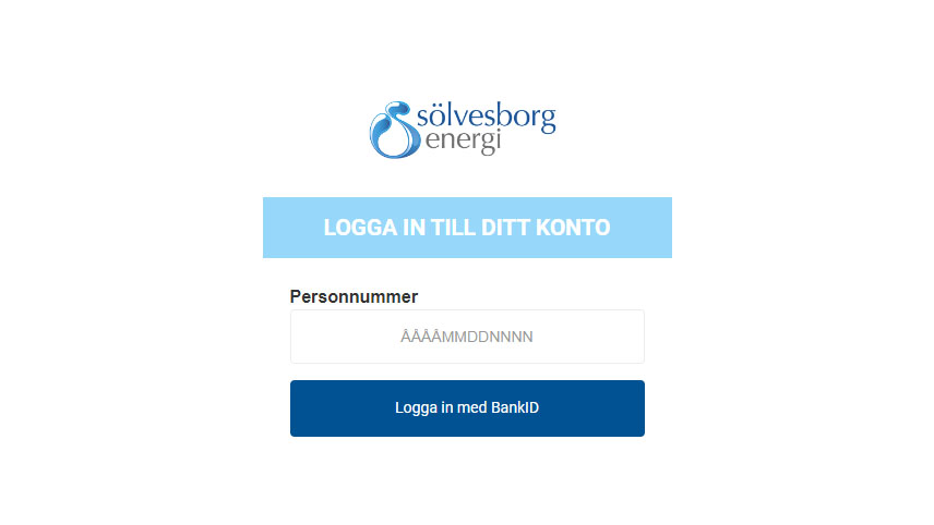 Inloggningsruta för Mina sidor hos Sölvesborg Energi